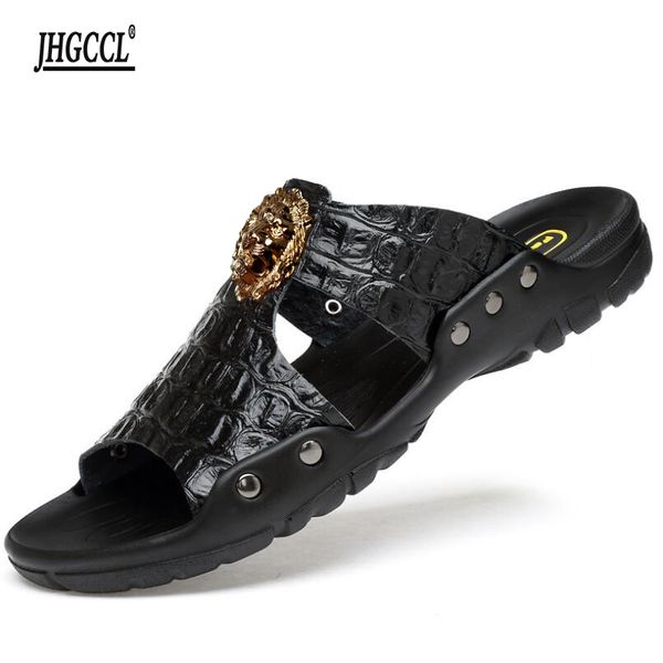 

slippers men chinelos slides beach flip flops casual summer brand mens handmade sandals sandalias playa hombre luxe marque, Black