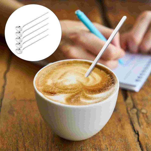 

spoons 5 pcs long handle stainless steel round spoon dessert ice coffee