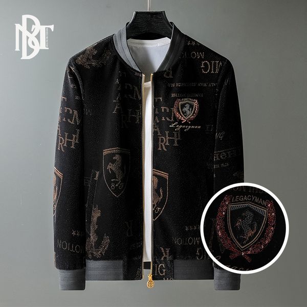 

coat men's 2021 autumn winter new burnt flower diamond brand suede cardigan baseball collar et, Black