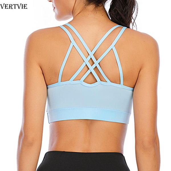 

gym clothing vertvie shockproof cross straps yoga bra running sport bras women widen hem push up workout fitness crop brassiere, White;black