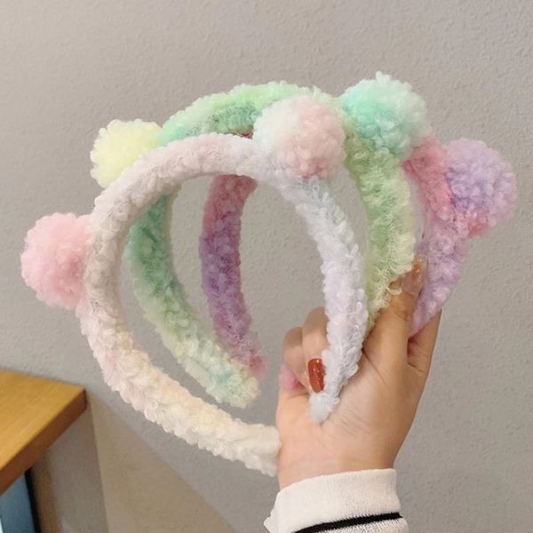 

plush hairbands headband wool lambswool plush head hoop gradient colorful beze hairbands bear ears hair hoop hair accessories, Silver