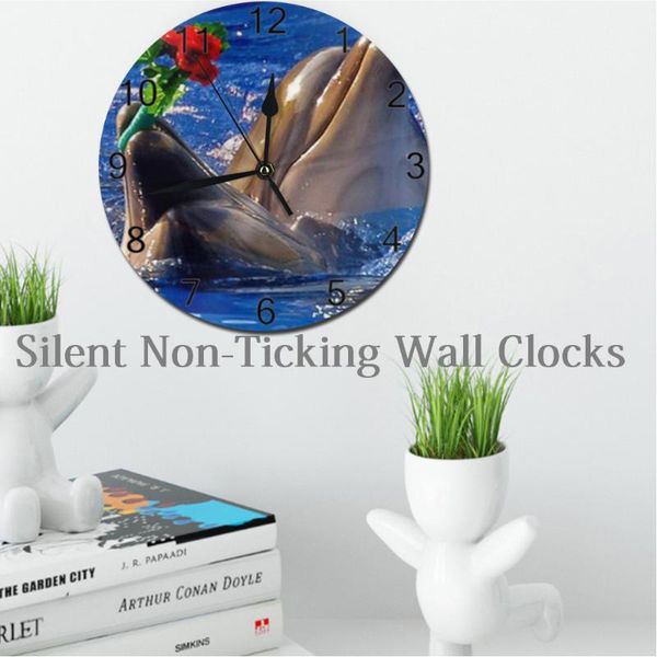

wall clocks dolphins animal 10inch wall-clock decorative numeral digital dial mute no ticking sound battery operated home decoration