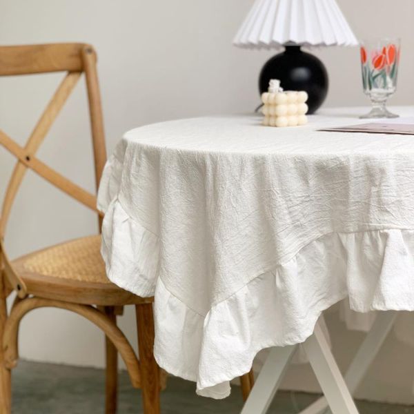 

table cloth retro white ruffled background round living room tablecloth
