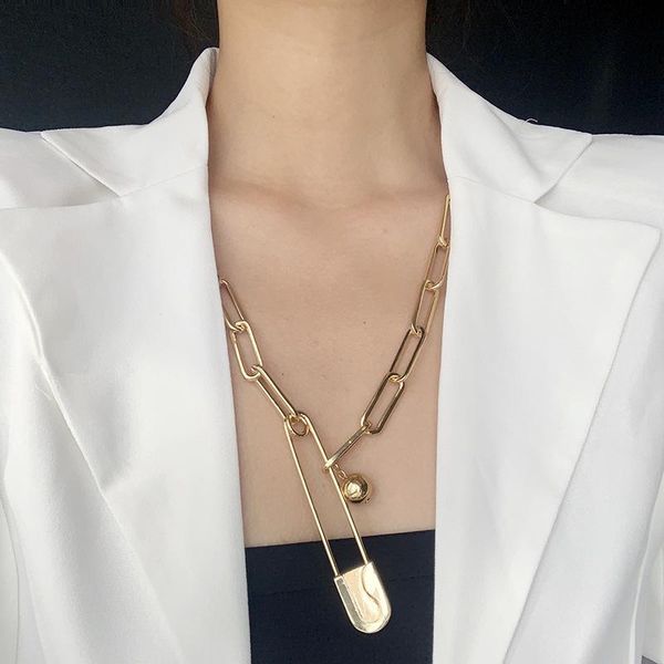 

pendant necklaces 2021 thick linked paper clip necklace for women minimalist chain choker fashion trendy, Silver