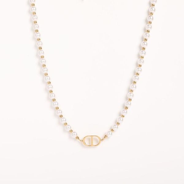 

pendant necklaces classic pig nose necklace double d pearl stainless steel clavicle chain women's out street fashion match, Silver