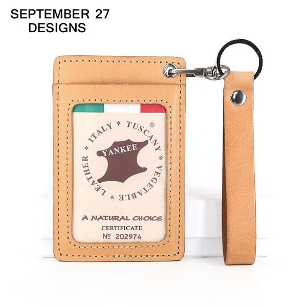 

card holders fashion id badge vertical holder genuine leather luxury end wallet identity bus case tag keychain, Brown;gray