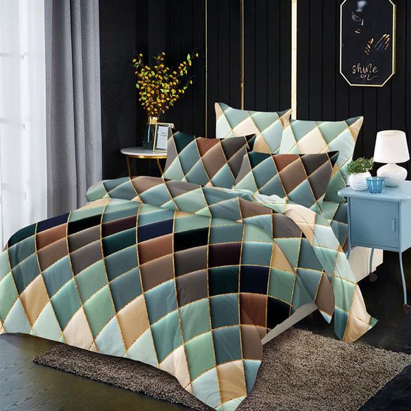 

bedding sets 3pcs rhombic green gradient color gilting line pattern polyester duvet cover pillowcases fashion trend oceania
