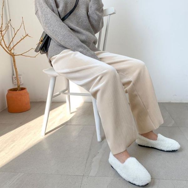 

women's pants & capris beige women corduroy autumn winter thick velvet elastic high waist black trousers korean girls wide leg, Black;white