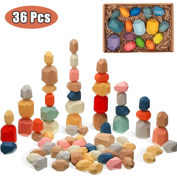 

wooden stacked stone balanced toy montessori education colorful rainbow block jenga game nordic style rainbow wooden toy for kid