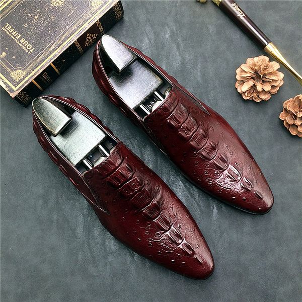 

Alligator Skin Mens Dress Shoes Genuine Leather Oxfords Business Office Wedding Shoes Black Slip On Mens Formal Shoes, Brown