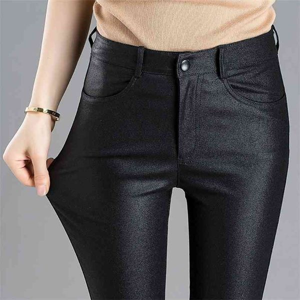 

autumn winter warm women's pants drop female pu leather velvet trousers elastic pencil skinny pants women's tight pants 210914, Black