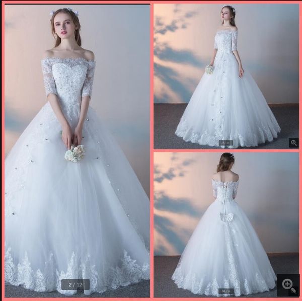 

2021 robe deÂ mariage white vintage ball gown wedding dresses off the shoulder half sleeve lace appliques beaded modest bridal gowns princess
