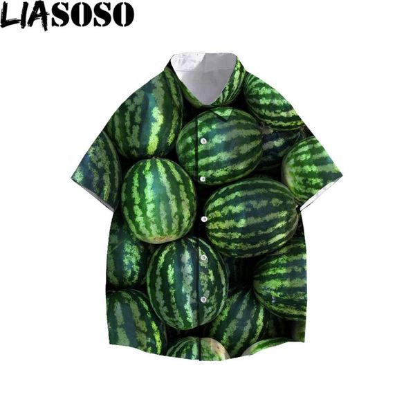

men's casual shirts liasoso green watermelon fruit 3d print men women shirt summer beach loose buttons refreshing relieving heat delici, White;black