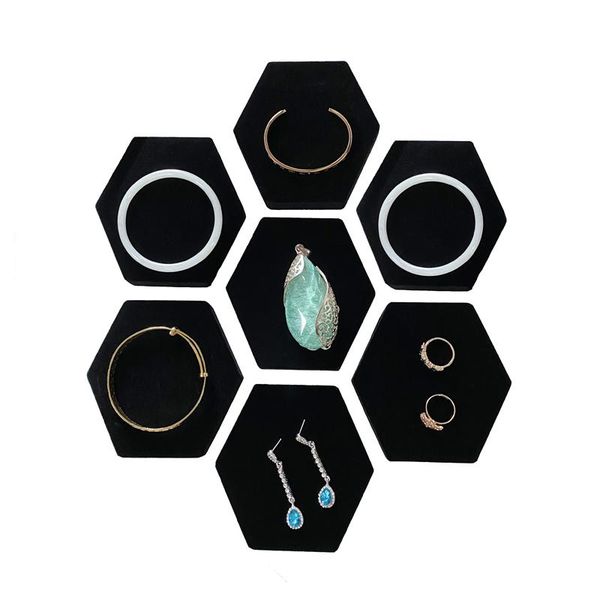 

jewelry pouches, bags hexagonal display holder black velvet counter bracelet stand, Pink;blue