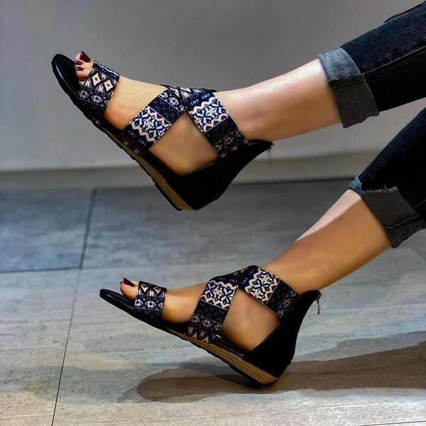 

sandals gioio national style girl women rome flat keel women's shoes fashion plus size shoe summer beach wear, Black