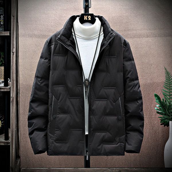 

man casual duck down coats fashion trend couples stand neck thicken windproof puffer jacket designer winter luxury bread warm puff jackets, Black