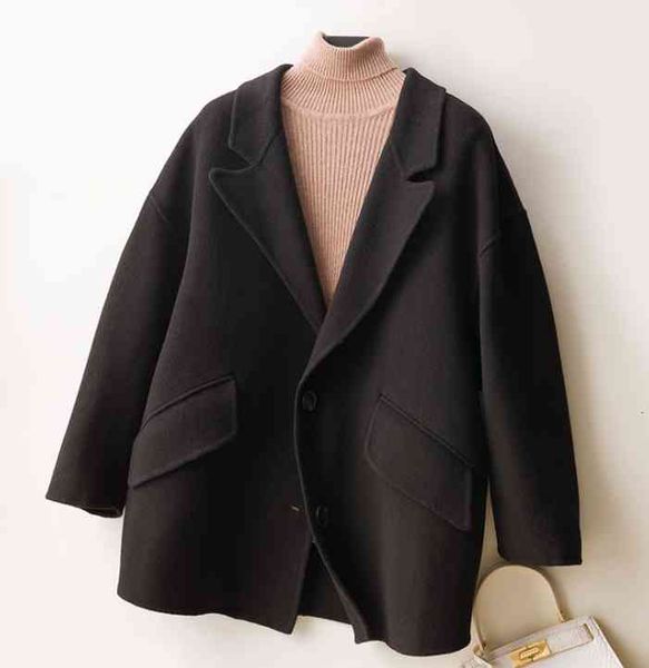 

wool 2021 women's short suit collar woolen coat mu1t, Black