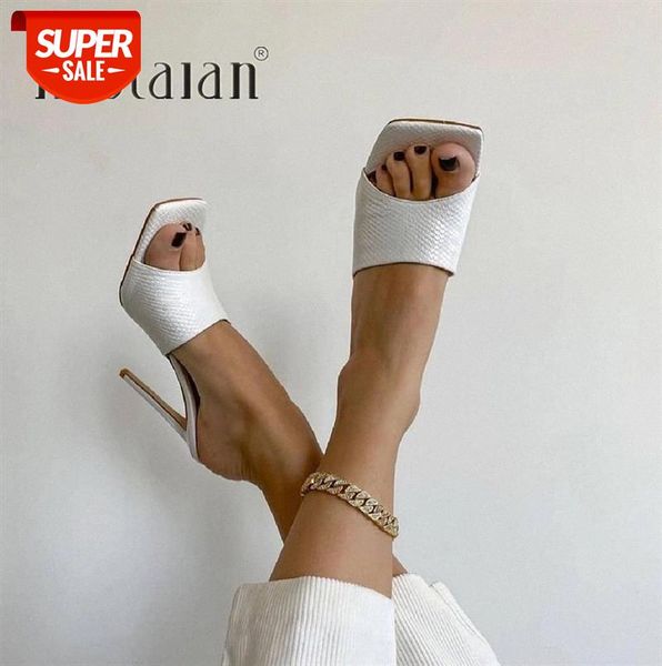 

2020 Summer Women Pumps Square Toe Ladies Heel Mules Sexy Thin High Heels Sandals Slippers Female Fashion Woman Shoes 11CM #4g4I