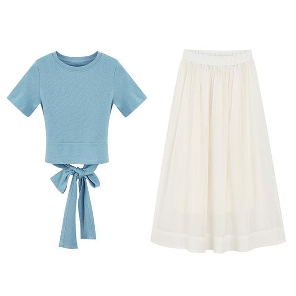 

skirts 2021 two piece summer suit skirt female student korean chiffon temperament waist t-shirt imperial sister, Black