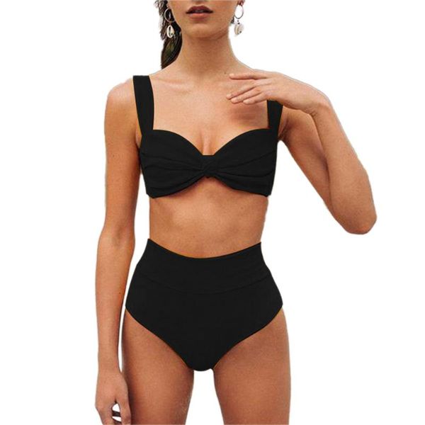 

women's swimwear two piece bikini set solid color high waist split swimsuit push up padded ladies summer bathing suit, White;black