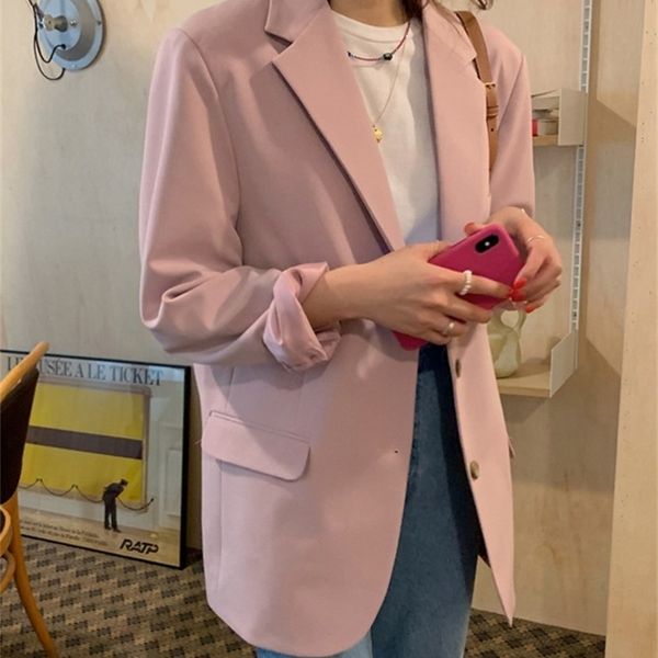 

women's suits & blazers autumn casual loose single-breasted women notched neck pockets female jacket ol style outerwear coat femme, White;black