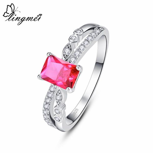 

wedding rings lingmei exquisite fashion women men silver colorring red & blue white zircon color jewelry size 6 7 8 9 gifts, Slivery;golden