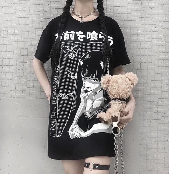 

women's t-shirt [youre my secret] dark punk black grunge vampire printed tee short sleeves long casual harajuku streetwear 2021, White