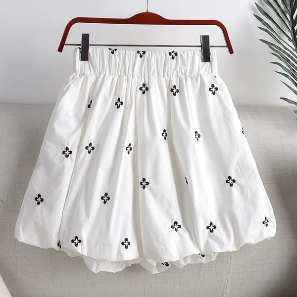 

women's shorts 2021 summer arrival embroidery floral elastic wide leg women high waist fashion casual short femme black white, White;black