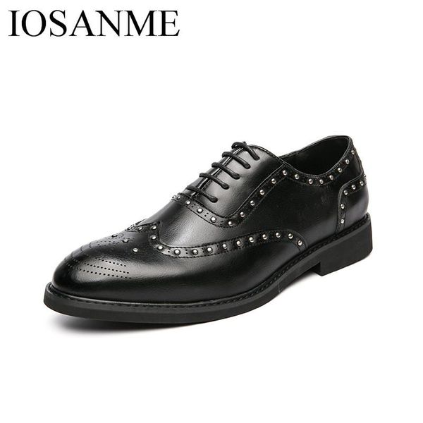 

rivets men italian dress footwear retro studded male business work formal leather luxury designer oxford shoes for, Black