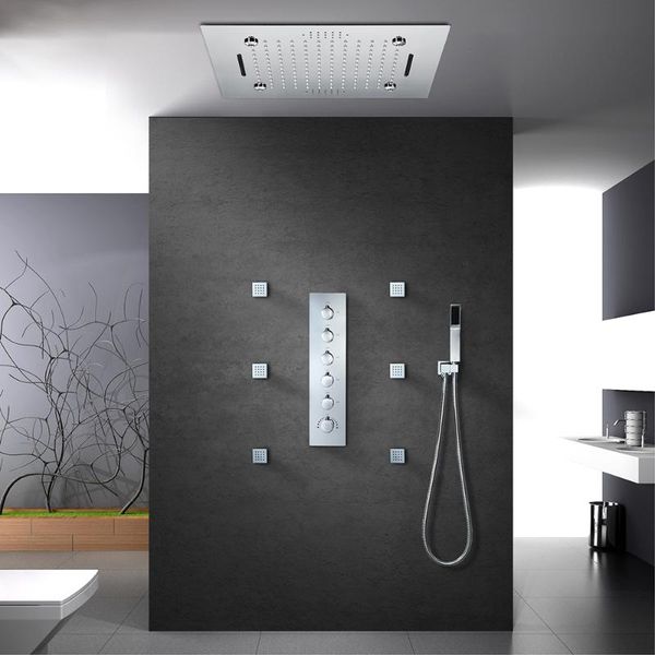 

bathroom shower sets 500mm 20 inches led head music bluetooth systems big water flow mixer valve set polished chrome