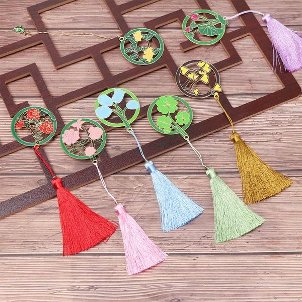 

colorful plant flowers tassel bookmark group fan shape metal pendant book clip pagination mark stationery school office supplies