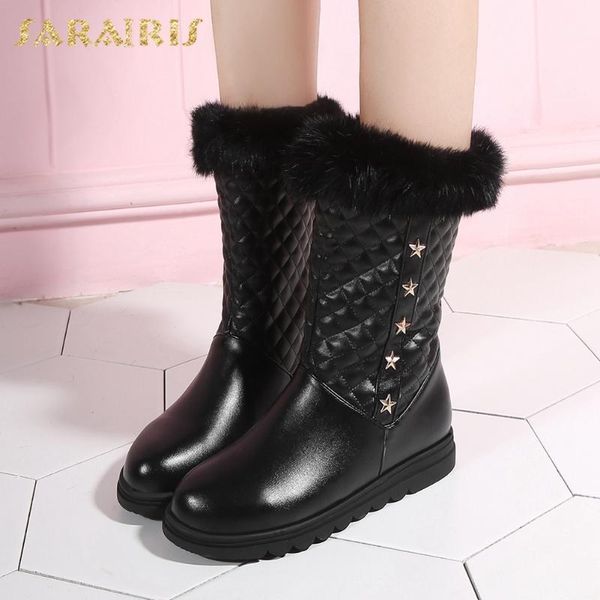 

boots 2021 sarairis arrivals warm snow woman shoes comfy flat with work office bootie metal decoration mid calf lady shoes11, Black