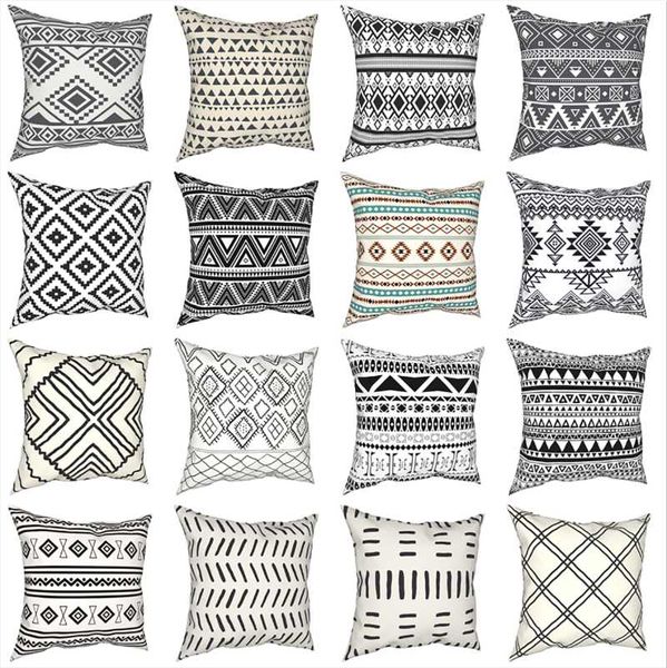 Yastık / Dekoratif Yastık Retro Bohemian Desen Siyah Beyaz Kılıflar Tribal Geometrik Boho Etnik Yastık Kapak Dekor Yastık Ev için 40 * 4