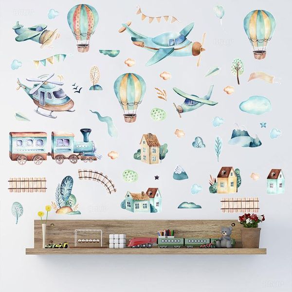 

wall stickers sticker watercolor cartoon airplane train air balloon for kids room nursery decals kawaii