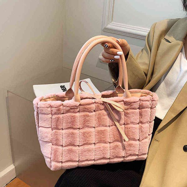 

evening bags 2021 autumn and winter fashion sweet small square bag plush checkered portable women's solid color minority dign bag