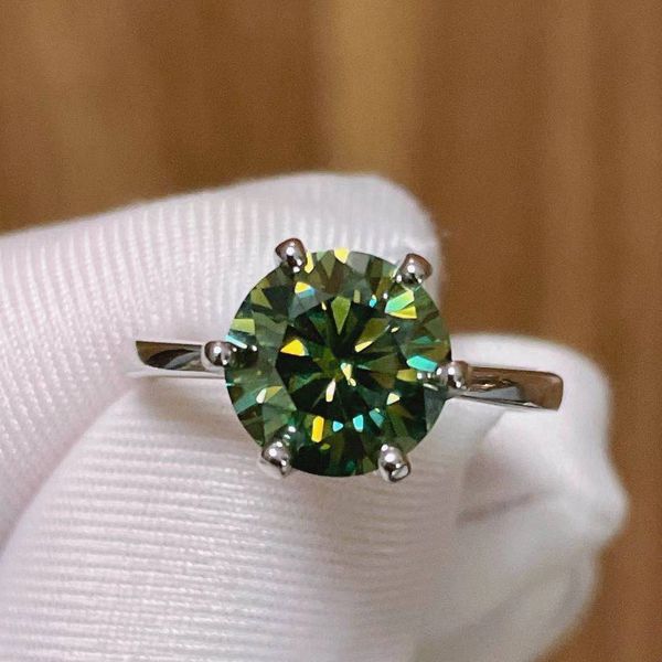 Cor verde 3ct 9mm Real Moissanite Anel Laboratório Diamantes Rings Ajustável Redigível Gemstones Anel 925 Prata esterlina para mulheres