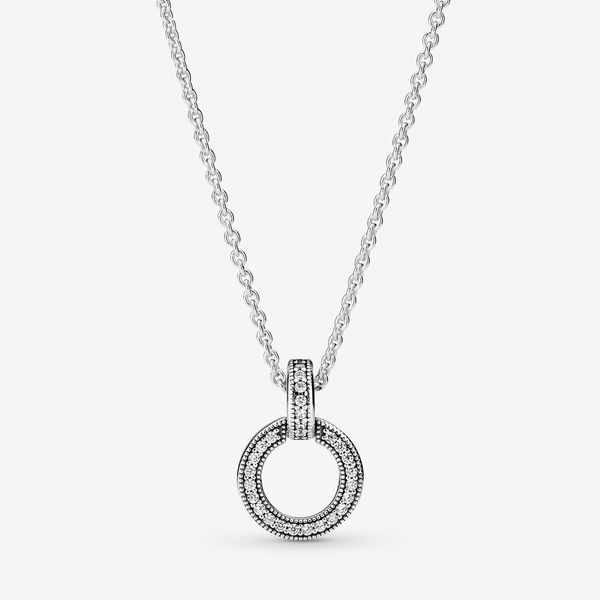 100% 925 Sterling Silber Doppel Kreis Anhänger Halskette Mode Frauen Hochzeit Verlobung Schmuck Zubehör Für Geschenk