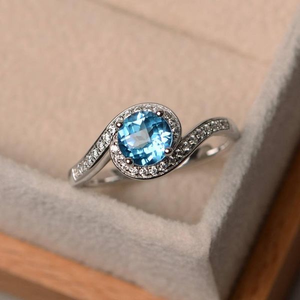 

cluster rings european and american fashion retro wild s925 sterling silver z sapphire ring aquamarine crystal ladies, Golden;silver