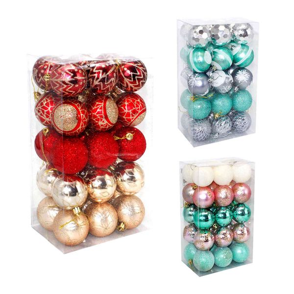 

storage gift box containing christmas ball color painting electroplating round snowflake plastic ball christmas tree pendant decorations