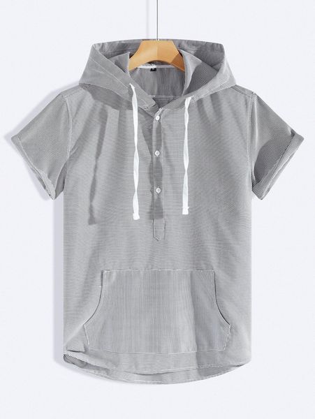 

men striped print drawstring hooded shirt s3s9#, White;black