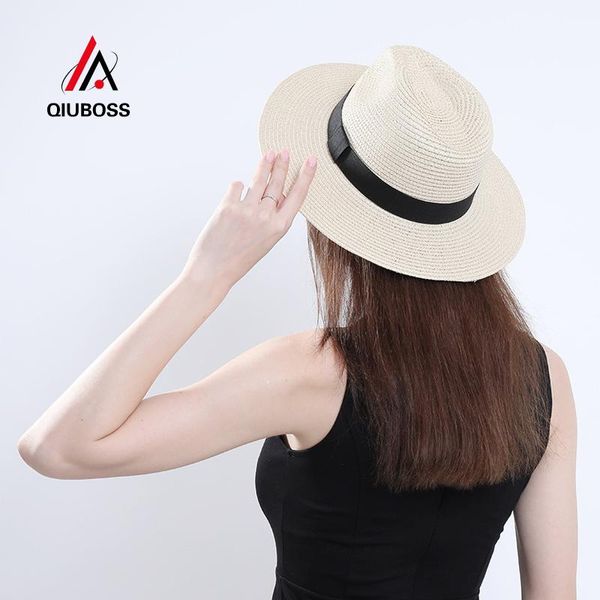 Estate Uomo Donna Jazz Sun Cappelli di paglia Tesa piatta Stile Panama Cappello Fedora Cowboy Beach Sunhat Carnival Performance Stingy