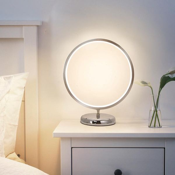 

modern table lamp aluminum circle led lighting bedroom office reading 18w chrome mirror plated bedside lamps