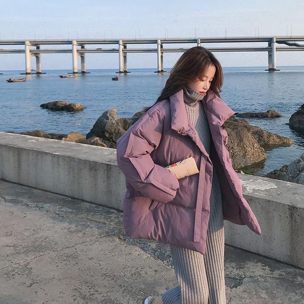 

women's korean style loose cotton coat winter thick short jacket down & parkas, Black