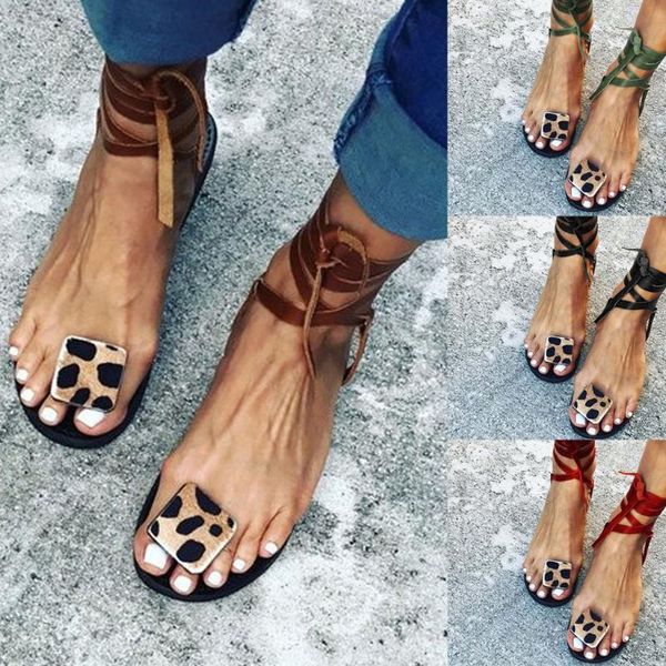 

summer strappy sandals women flat open toe leopard casual shoes roman rome plus size 35-43, Black