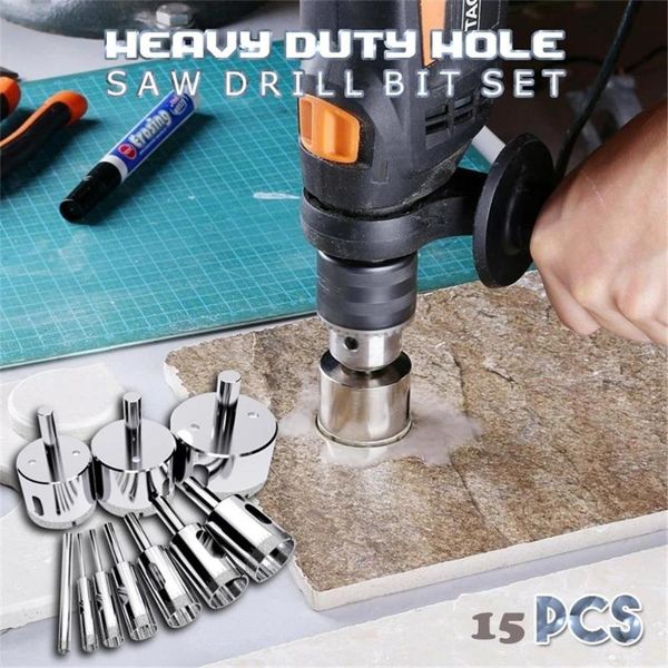 

professional drill bits 15pcs diamond coated bit set tile marble glass ceramic hole saw drilling for power tools 6mm-50mm fd