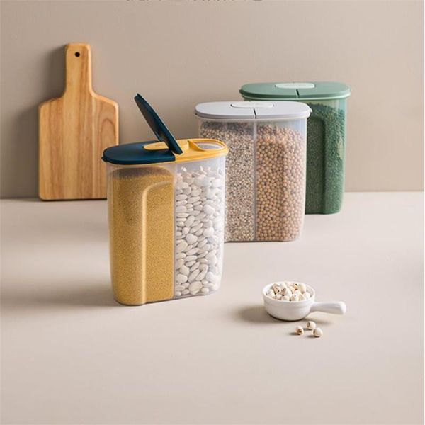 

storage bottles & jars 2500ml dry box containers 2 grids transparent cereal multigrain sealed keep fresh clear container jar