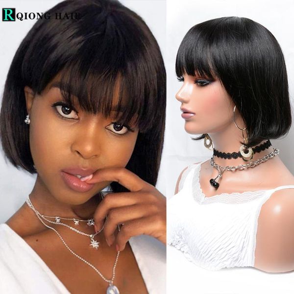 

hair bulks peruvian straight bob with bangs human for black women non lace full machine made