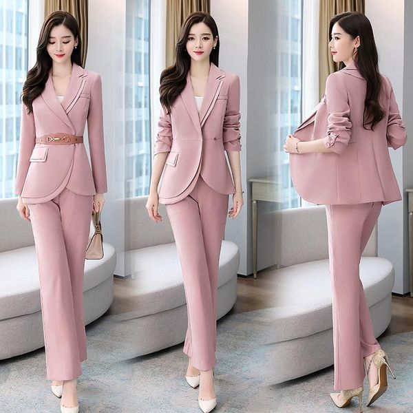 

women's two piece pants 2021 autumn spring women pieces suits long sleeve blazer coat +long trousers office lady 2 sets, White