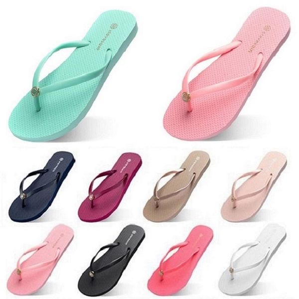 

style325 slippers beach shoes flip flops womens green yellow orange navy bule white pink brown summer sandals 35-38, Black