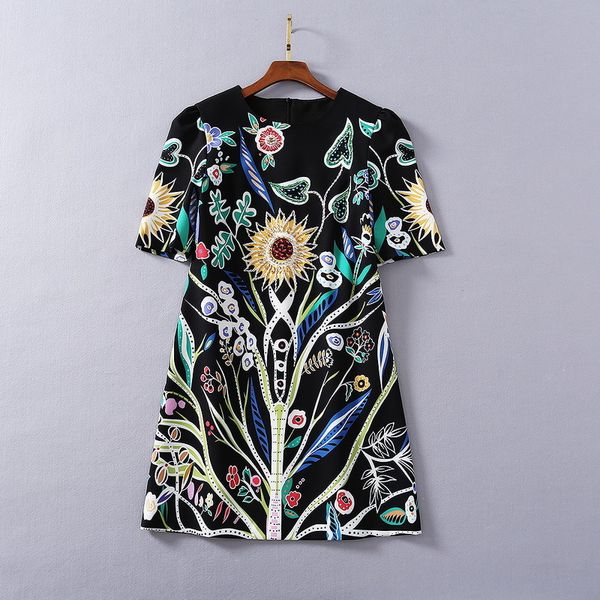 

casual dresses european and american women's clothing new spring with short sleeves fashion nail-beaded print dresses t9kv, Black;gray